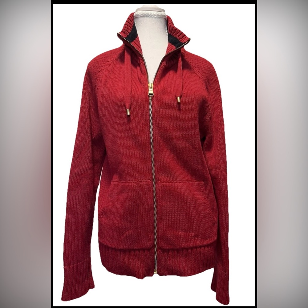 Lauren Ralph Lauren Black Label Large Red Full Zip Long Sleeve Sweater Jacket